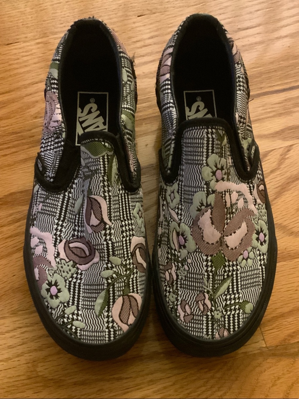 Vans Floral Plaid Slip-On Sneakers - Black, Pink & Green